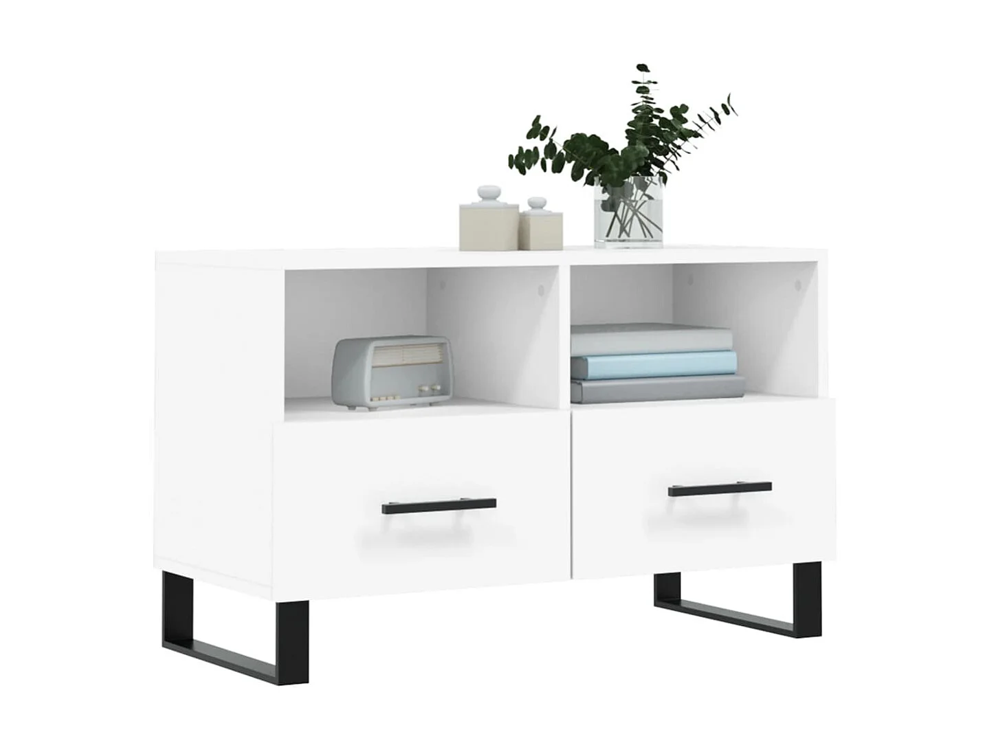 Meuble TV Blanc 80x36x50 cm Bois d'ingénierie BE12546