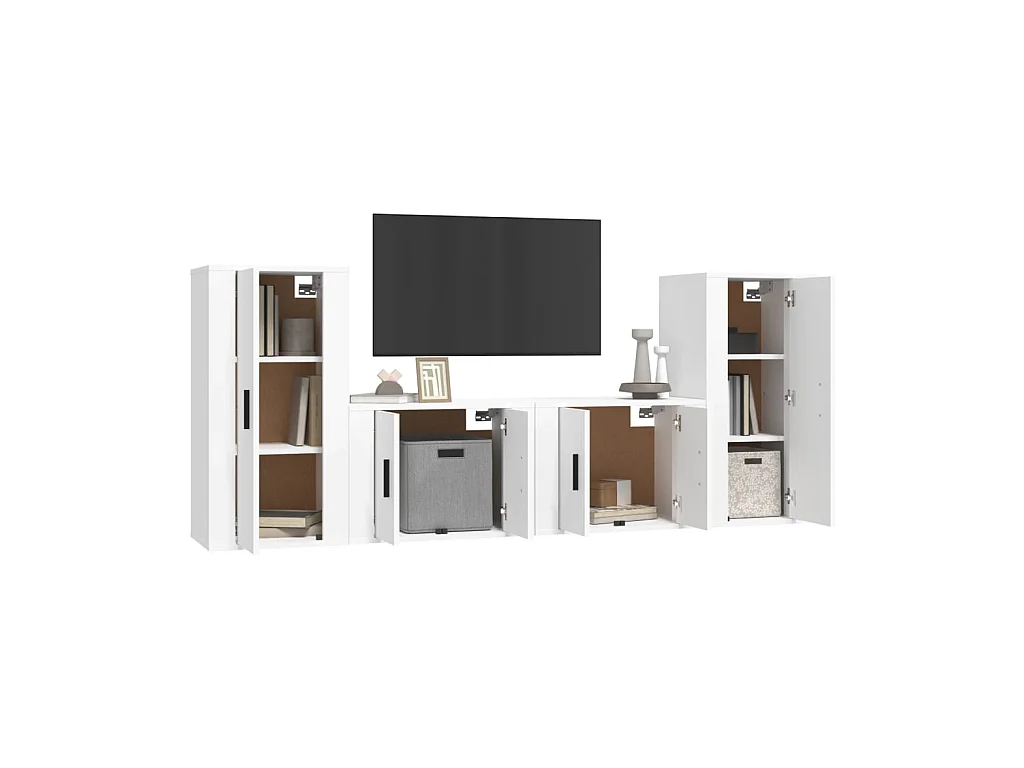 4-delige Tv-meubelset bewerkt hout wit NL107698