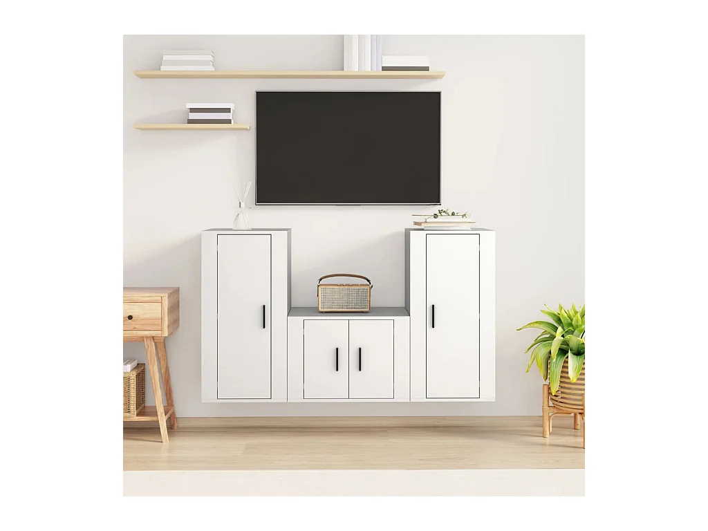 Meubles TV 3 pcs Blanc Bois d'ingénierie BE48115