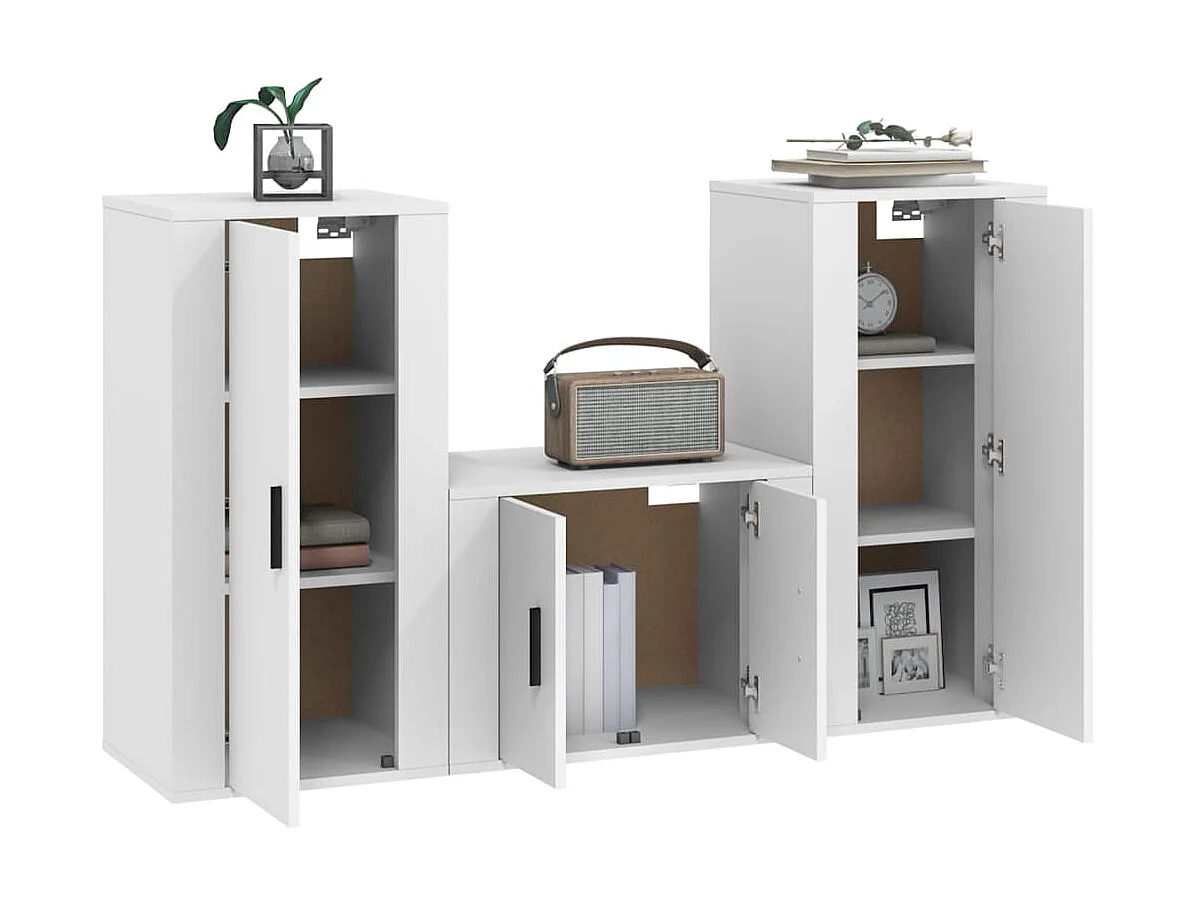 Conjunto móveis de TV 3 pcs madeira processada branco PT306716