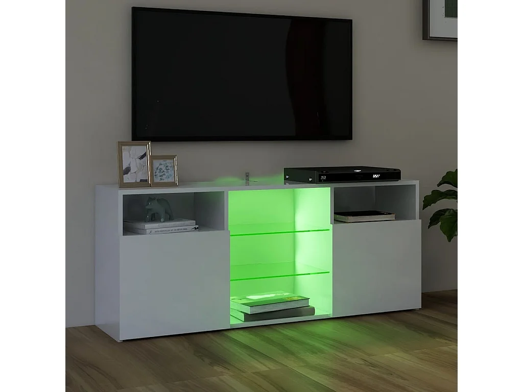 Meuble TV avec lumières LED blanc brillant 120x30x50 cm BE99282