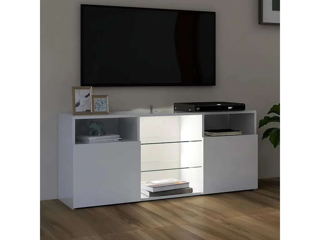 Meuble TV avec lumières LED blanc brillant 120x30x50 cm BE99282