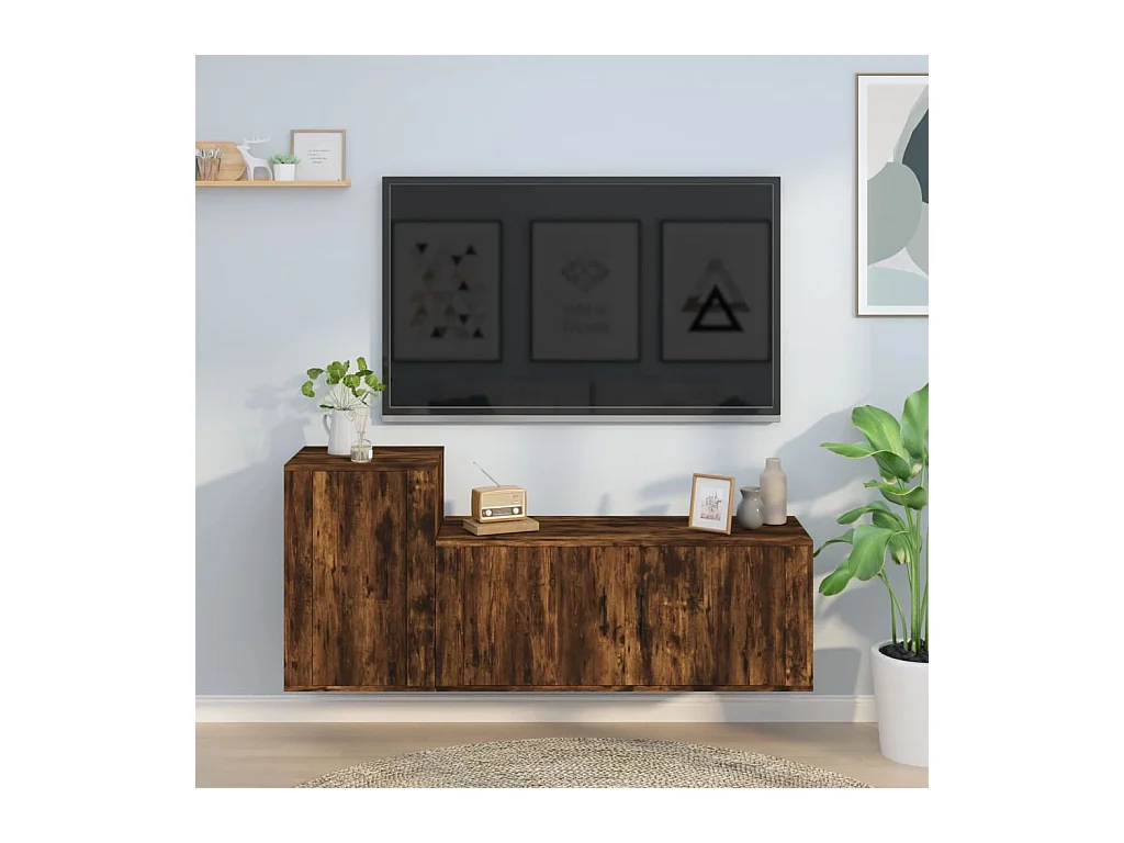 Set de muebles de TV 2 pzas madera contrachapada roble ahumado ES22114