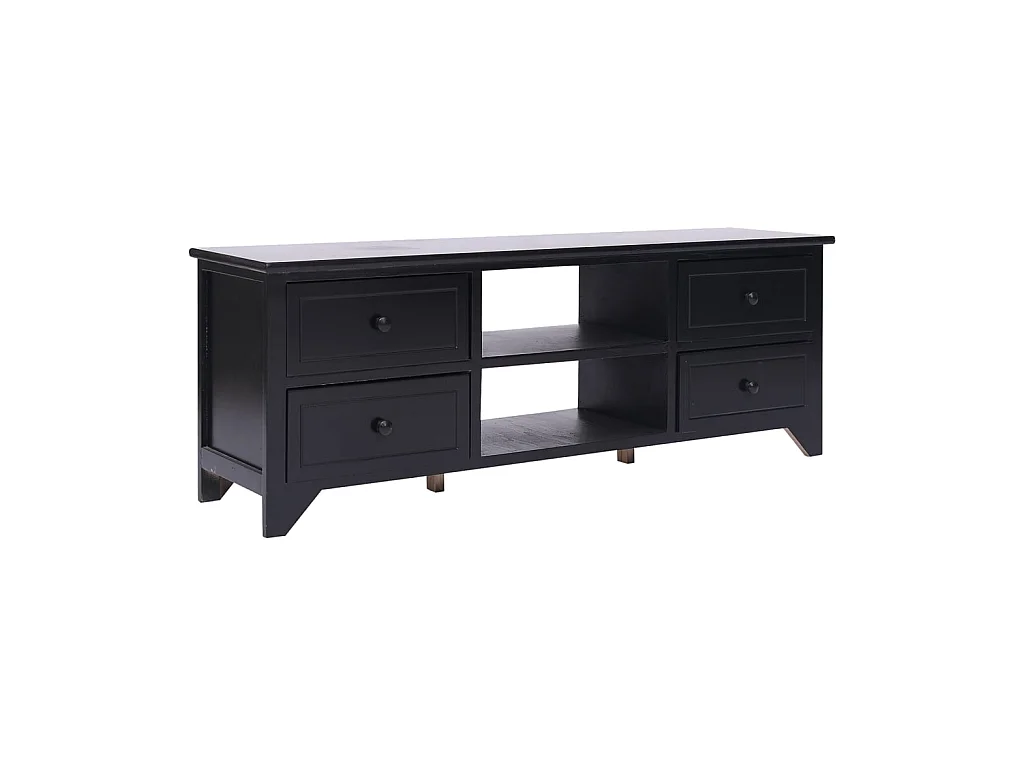 Meuble TV Noir 108x30x40 cm Bois de Paulownia solide BE38333
