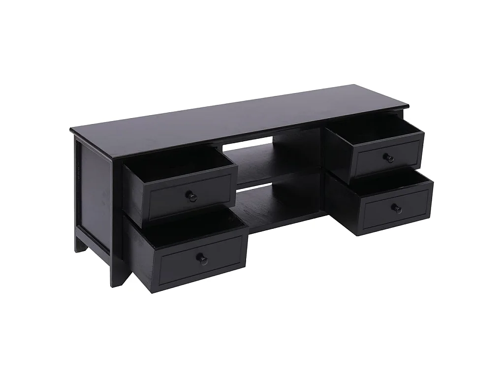 Meuble TV Noir 108x30x40 cm Bois de Paulownia solide BE38333