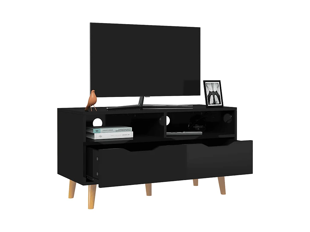 Meuble TV Noir brillant 90x40x48,5 cm Aggloméré BE32404