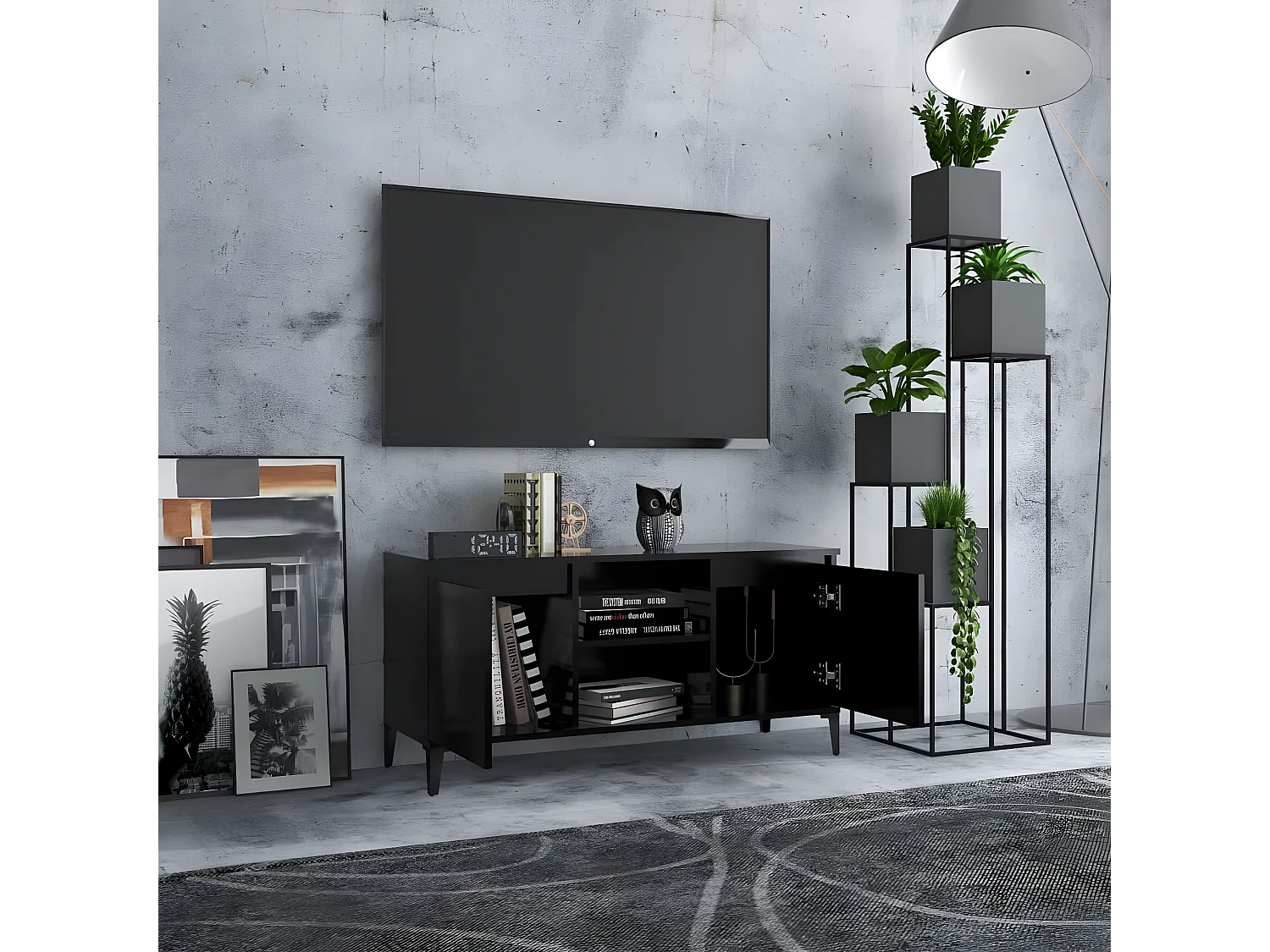Meuble TV avec pieds en métal Noir 103,5x35x50 cm BE27089