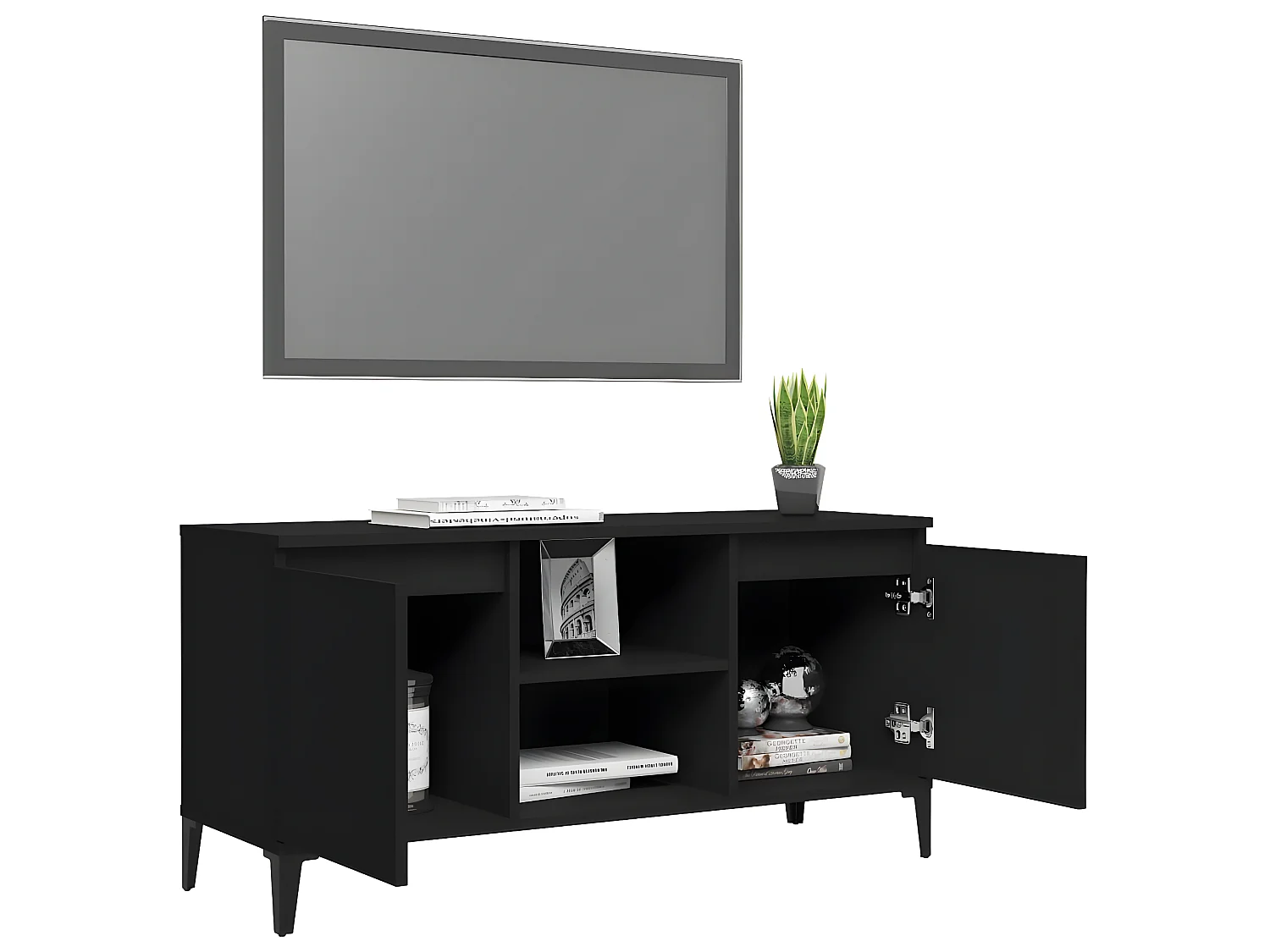 Meuble TV avec pieds en métal Noir 103,5x35x50 cm BE27089