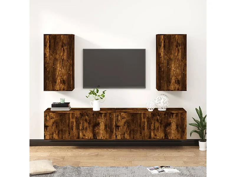 Conjunto móveis de TV 4 pcs madeira processada carvalho fumado PT125171