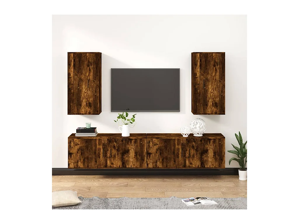 4-tlg. TV-Schrank-Set,TV-Möbel Räuchereiche Holzwerkstoff -gkd692191