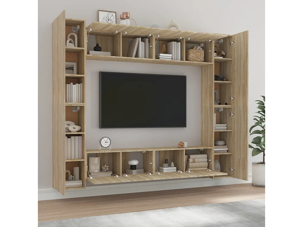8-tlg. TV-Schrank-Set,TV-Möbel Sonoma-Eiche Holzwerkstoff -gkd738436