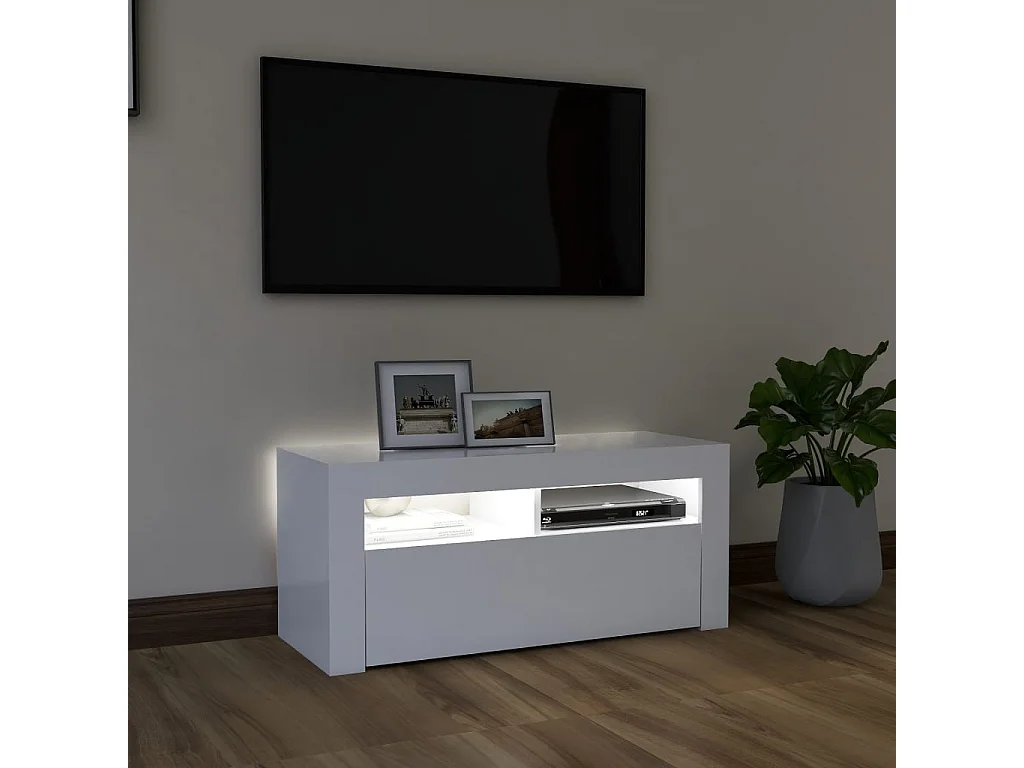 Meuble TV avec lumières LED blanc 90x35x40 cm BE92647