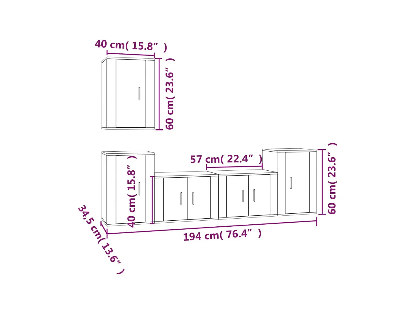 5-delige Tv-meubelset bewerkt hout bruin eikenkleur NL88318