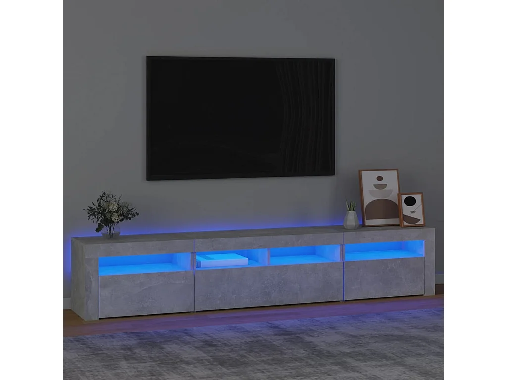 Mueble de TV con luces LED gris hormigón 210x35x40 cm ES97256