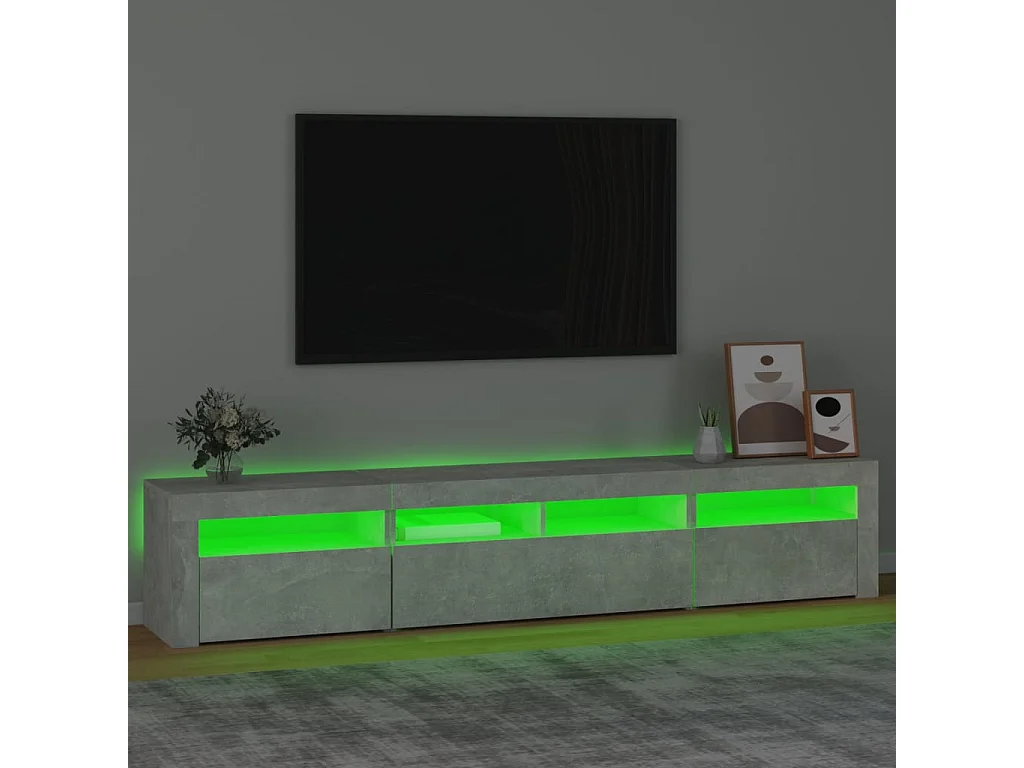 Mueble de TV con luces LED gris hormigón 210x35x40 cm ES97256