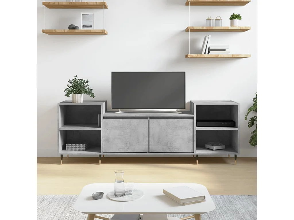 Meuble TV Gris béton 160x35x55 cm Bois d'ingénierie BE5380