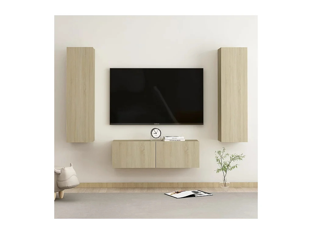 Ensemble de meubles TV 3 pcs Chêne sonoma Bois d'ingénierie BE83593