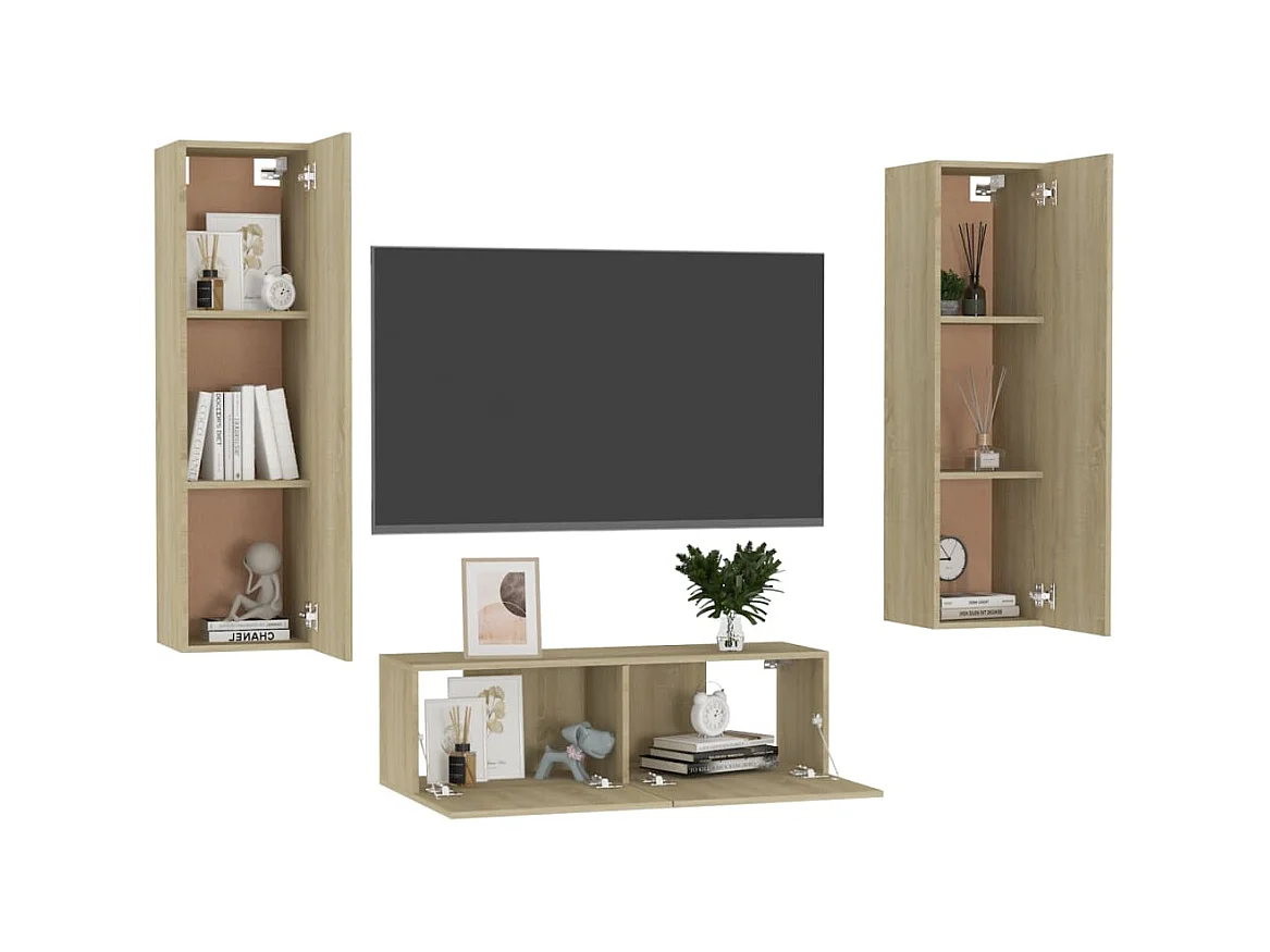 Ensemble de meubles TV 3 pcs Chêne sonoma Bois d'ingénierie BE83593