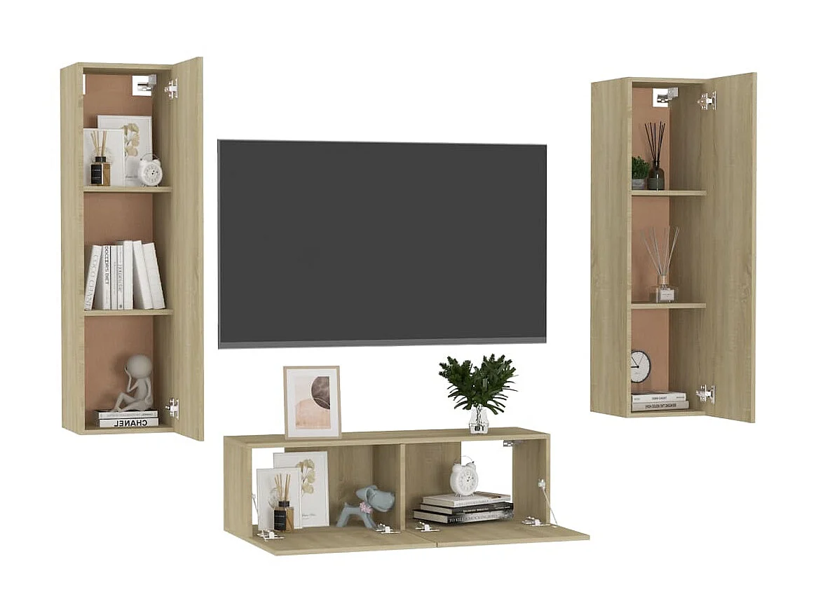 Ensemble de meubles TV 3 pcs Chêne sonoma Bois d'ingénierie BE83593