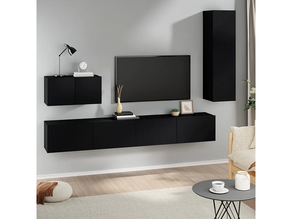 Meubles TV 4 pcs Noir Bois d'ingénierie BE49560