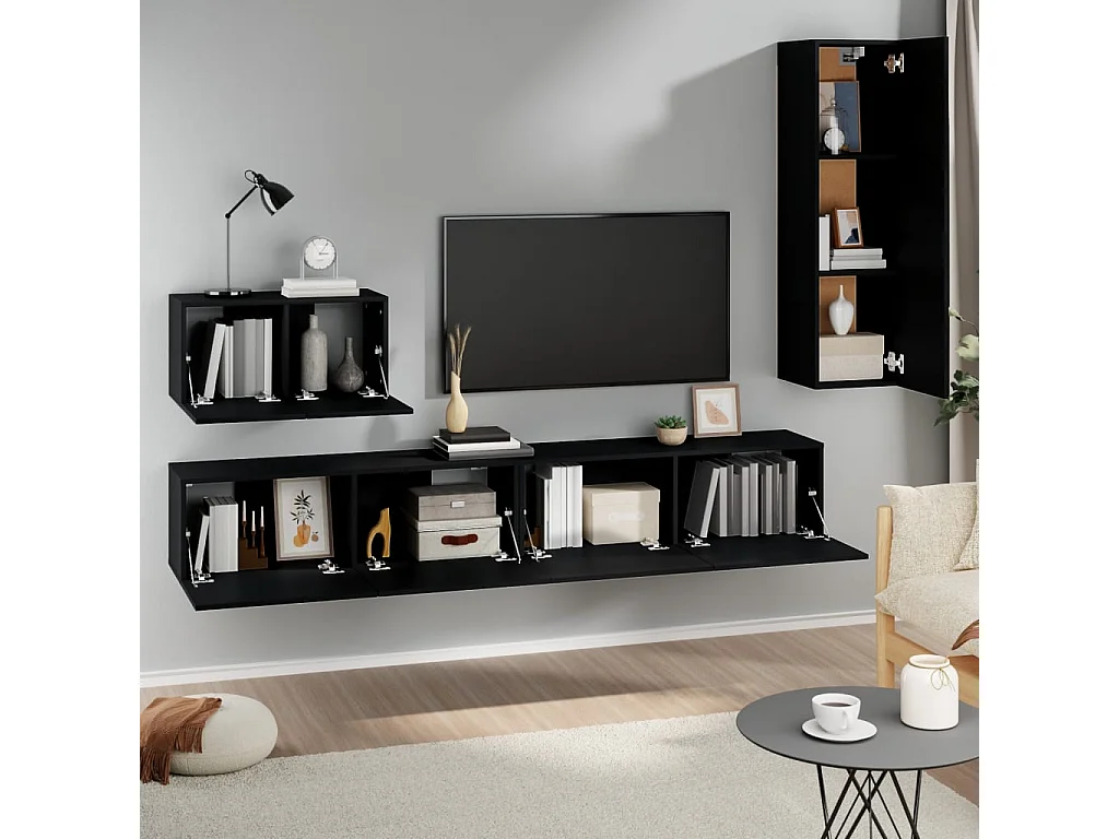 Meubles TV 4 pcs Noir Bois d'ingénierie BE49560