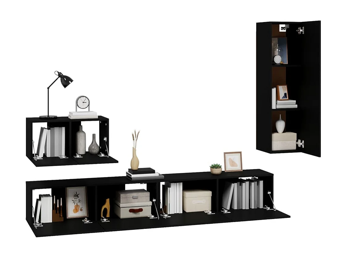 Meubles TV 4 pcs Noir Bois d'ingénierie BE49560