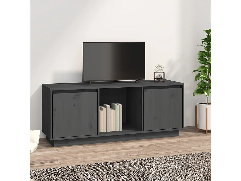 Meuble TV Gris 110,5x35x44 cm Bois de pin massif BE95530