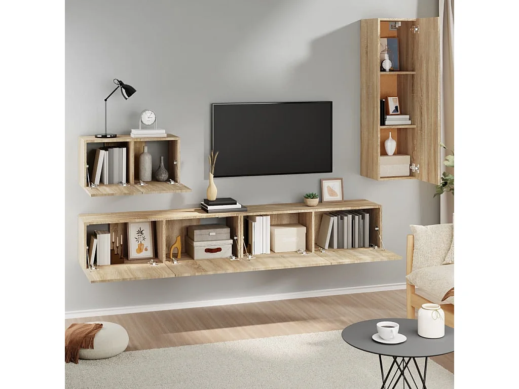 4-tlg. TV-Schrank-Set,TV-Möbel Sonoma-Eiche Holzwerkstoff -gkd895444