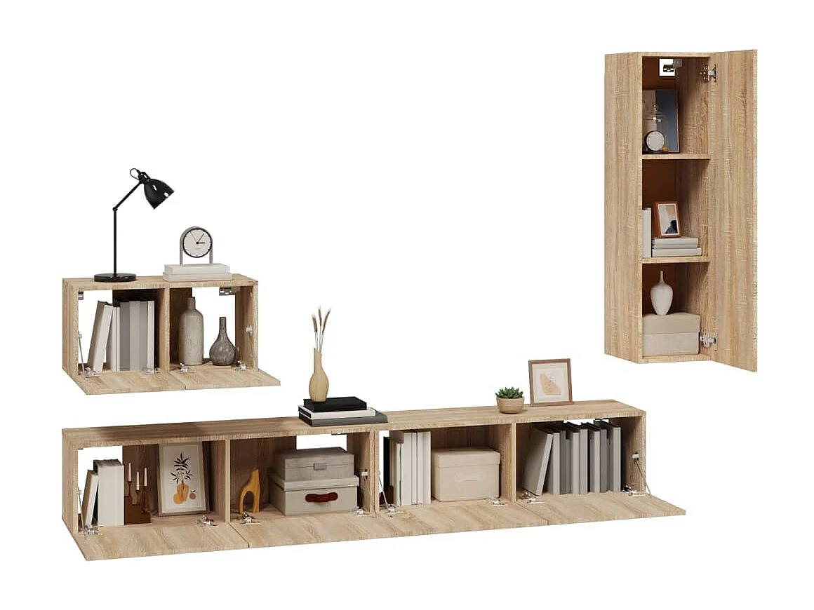 4-tlg. TV-Schrank-Set,TV-Möbel Sonoma-Eiche Holzwerkstoff -gkd895444