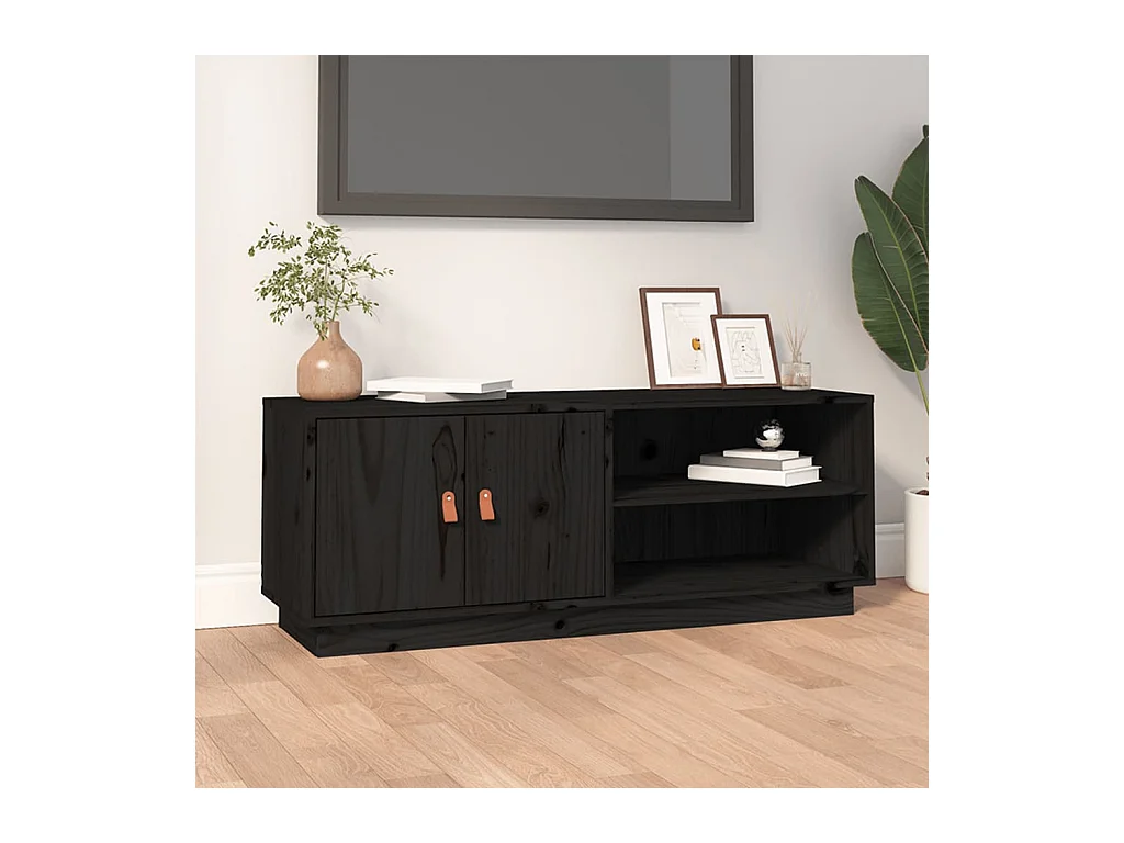 Meuble TV Noir 105x34x40 cm Bois de pin massif BE48478