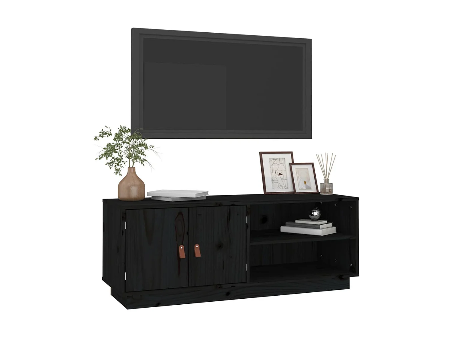 Meuble TV Noir 105x34x40 cm Bois de pin massif BE48478