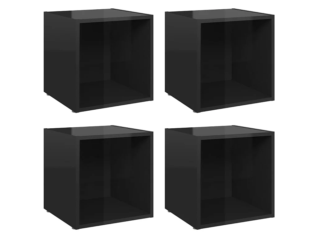Mobili Porta TV | Armadietti TV 4pz Nero Lucido 37x35x37 cm Legno Multistrato