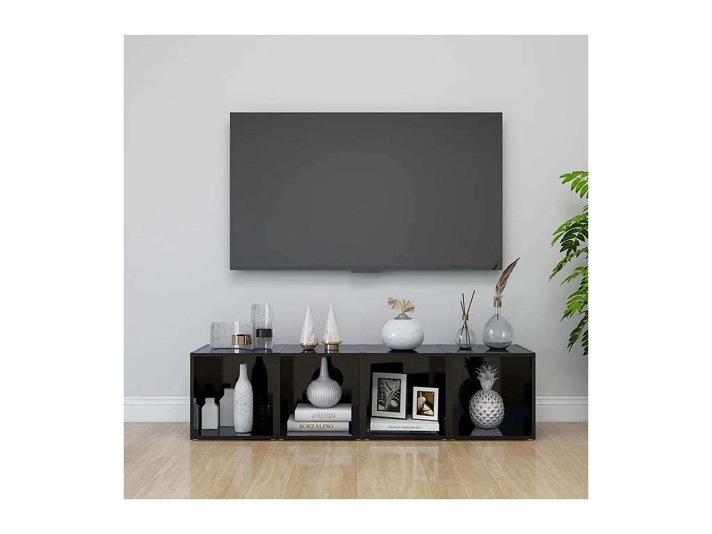 4 pcs Meubles TV Noir brillant 37x35x37 cm Aggloméré BE81000