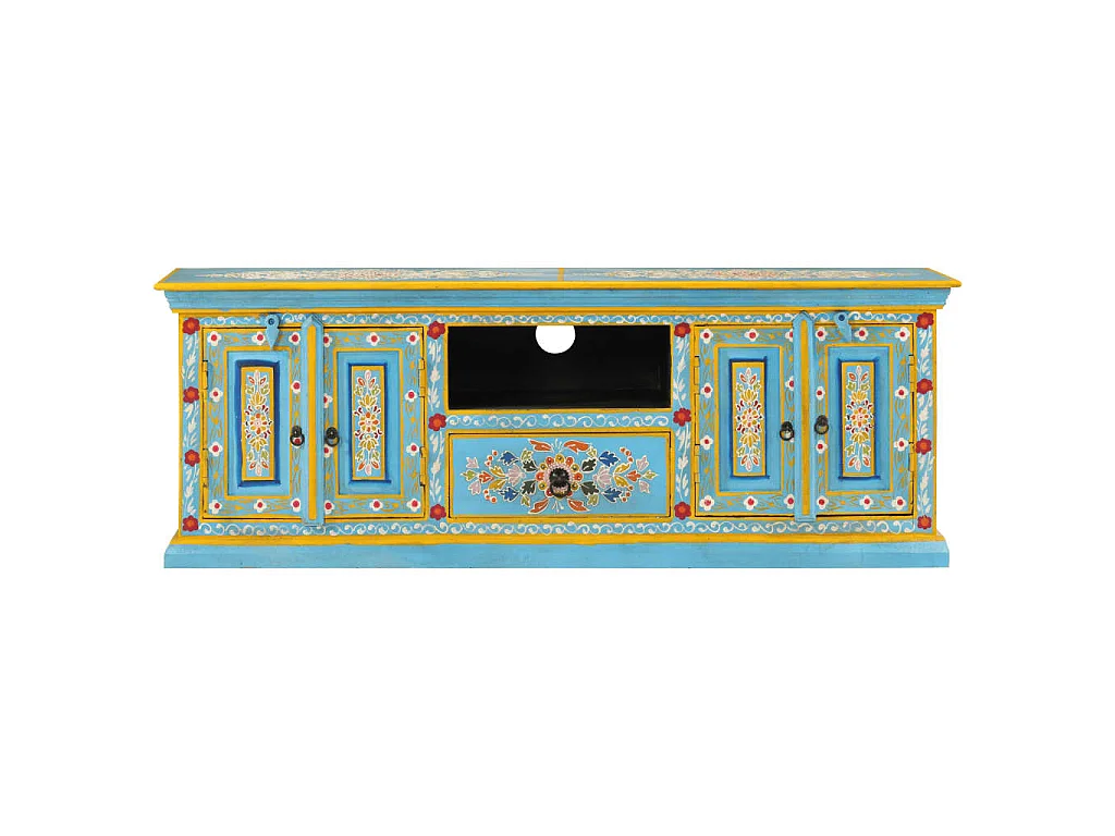 Meuble TV bleu 110x30x40 cm bois massif de manguier GR44418