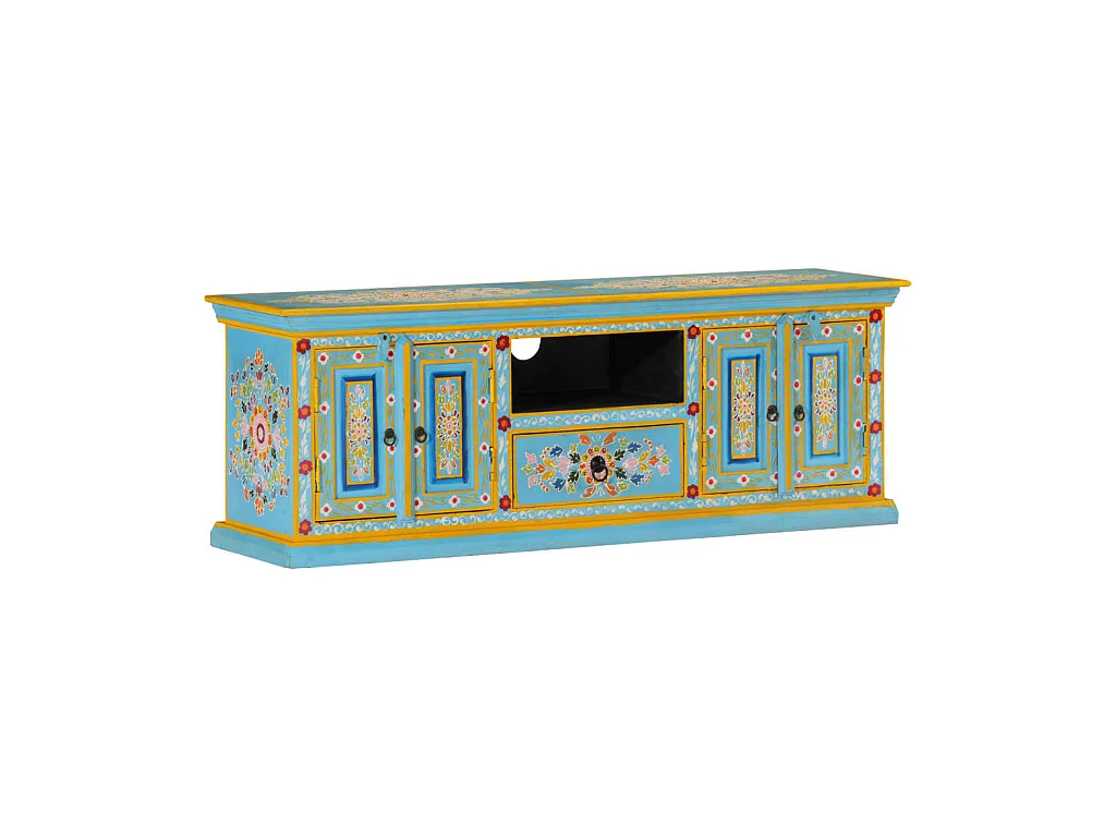 Meuble TV bleu 110x30x40 cm bois massif de manguier GR44418