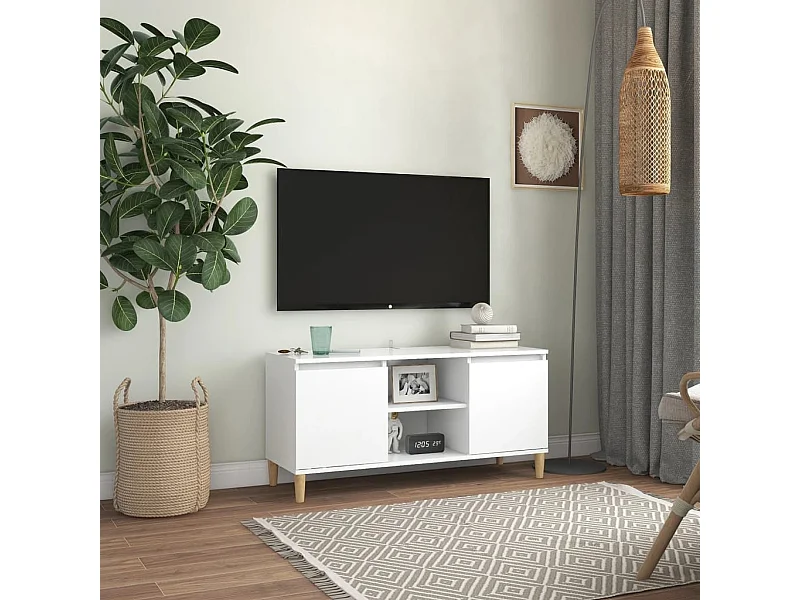 Meuble TV avec pieds en bois massif Blanc 103,5x35x50 cm BE56580