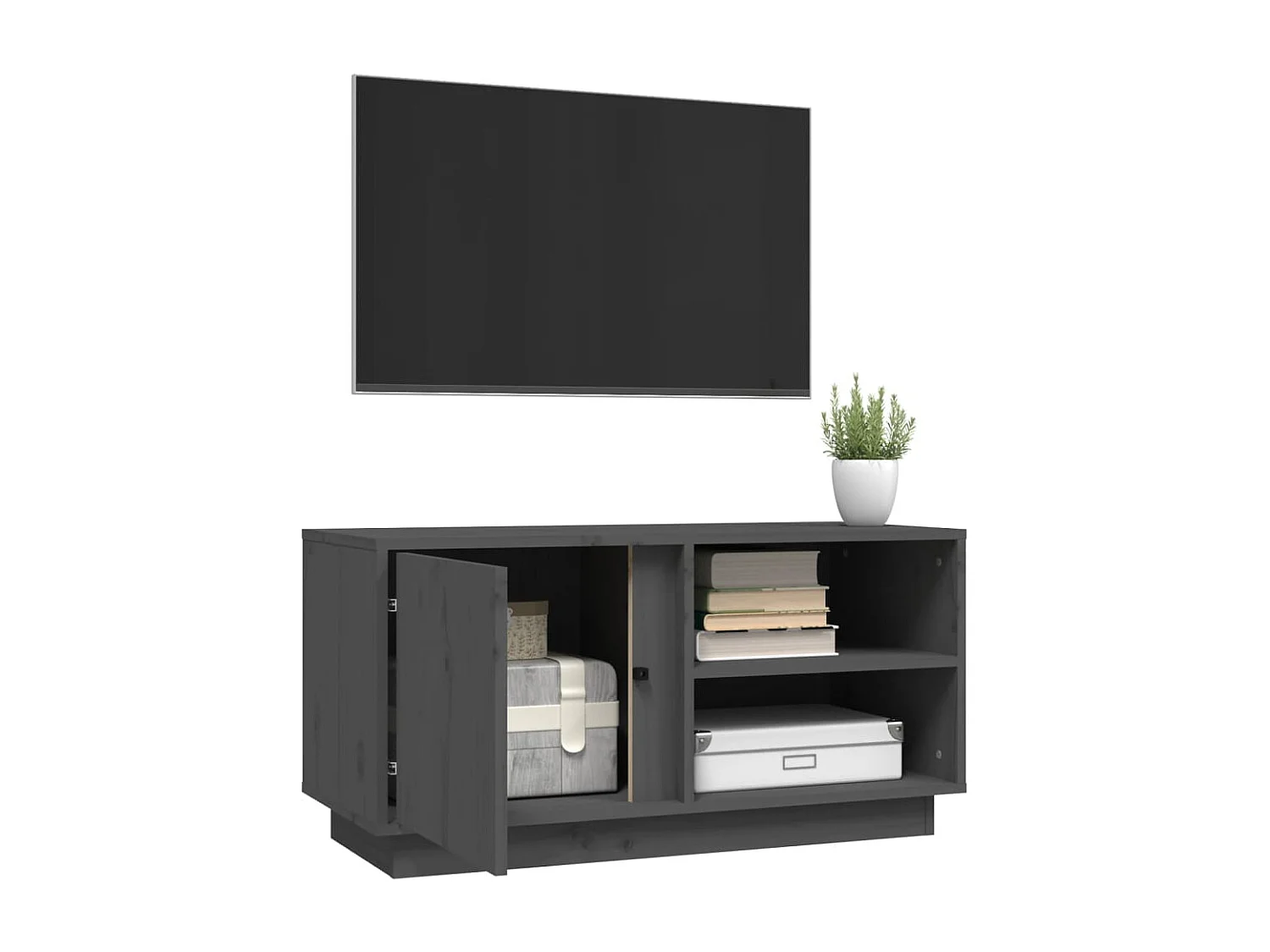 TV-Schrank,TV-Möbel Grau 80x35x40,5 cm Massivholz Kiefer -gkd761470