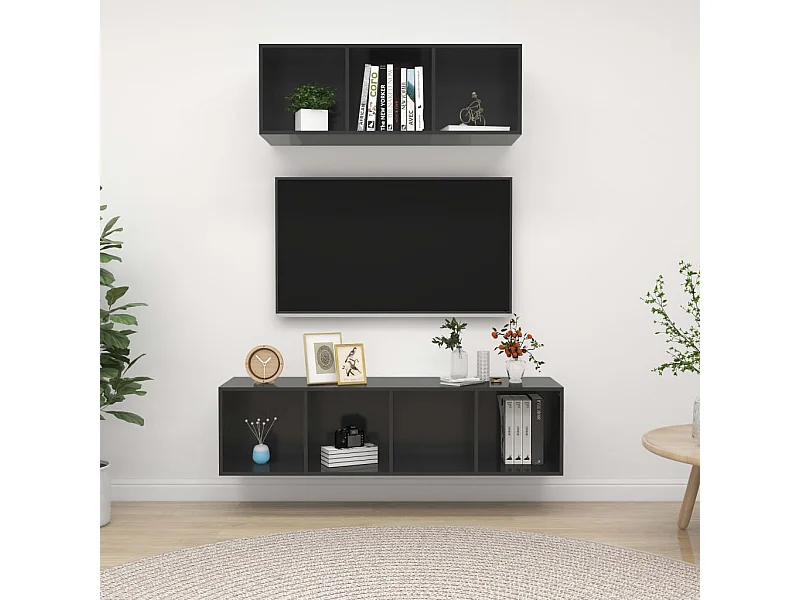 2-tlg. TV-Schrank-Set,TV-Möbel Hochglanz-Grau Holzwerkstoff -gkd683365