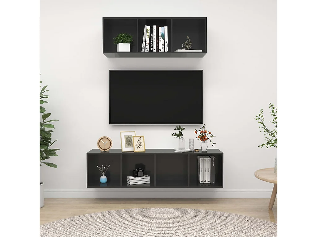 2-tlg. TV-Schrank-Set,TV-Möbel Hochglanz-Grau Holzwerkstoff -gkd683365