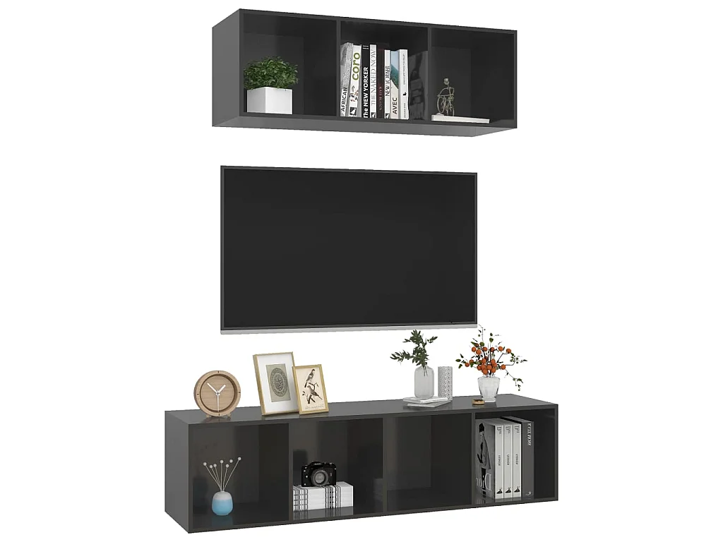 2-tlg. TV-Schrank-Set,TV-Möbel Hochglanz-Grau Holzwerkstoff -gkd683365