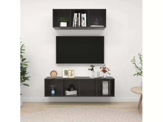 Kauf Unique 2-tlg. TV-Schrank-Set,TV-Möbel Hochglanz-Grau Holzwerkstoff -gkd683365