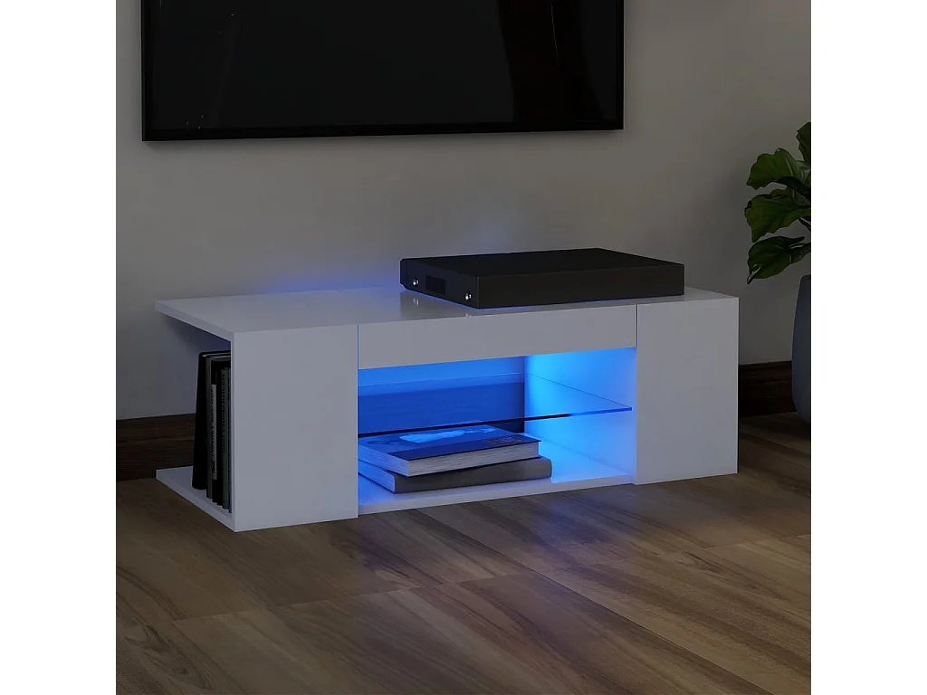 Meuble TV avec lumières LED Blanc 90x39x30 cm BE29474