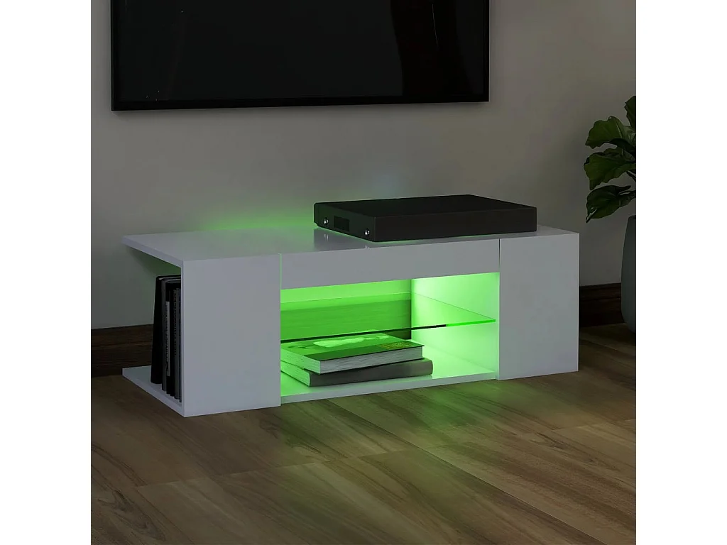 Meuble TV avec lumières LED Blanc 90x39x30 cm BE29474