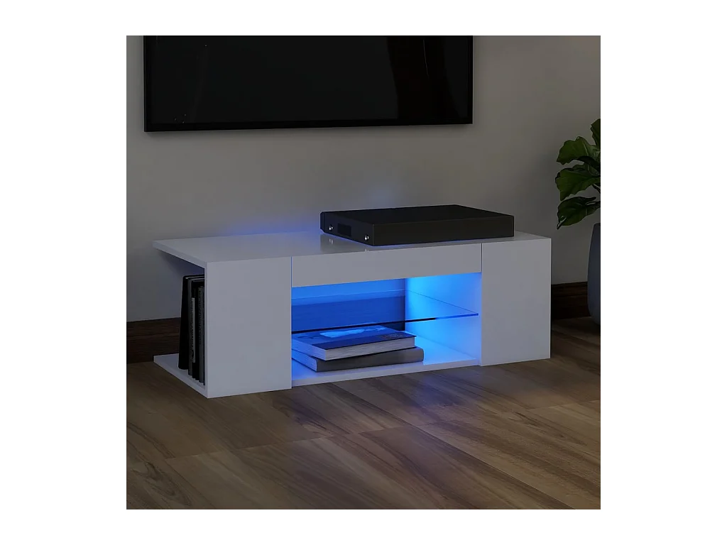Meuble TV avec lumières LED Blanc 90x39x30 cm BE29474