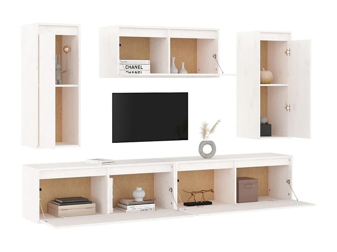 5 Stk.TV-Schränke,TV-Möbel Weiß Massivholz Kiefer -gkd803445
