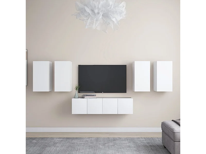 6-delige Tv-meubelset bewerkt hout wit NL149214