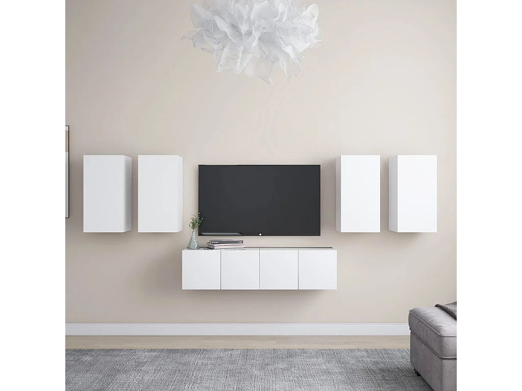 6-delige Tv-meubelset bewerkt hout wit NL149214