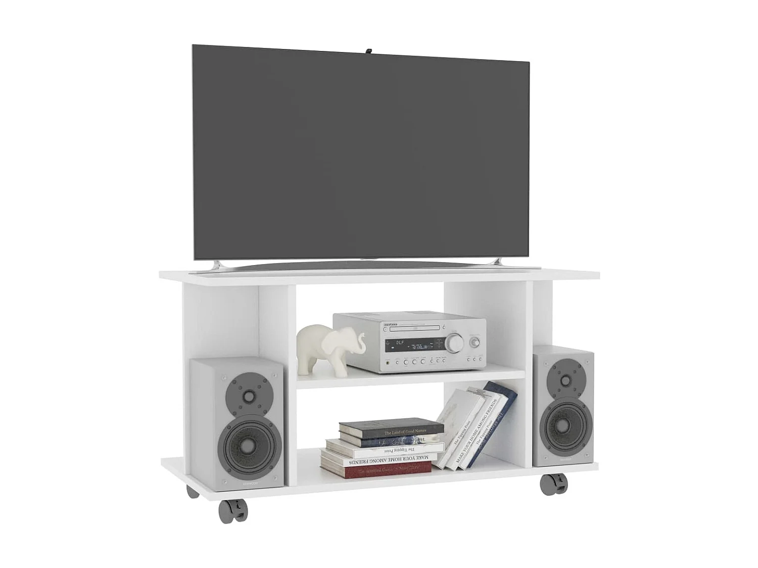 Mueble de TV con ruedas madera de ingeniería blanco 80x40x45 cm ES98365