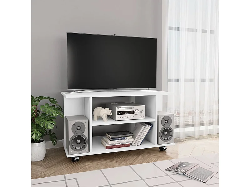 Meuble TV avec roulettes Blanc 80 x 40 x 40 cm Aggloméré BE13153