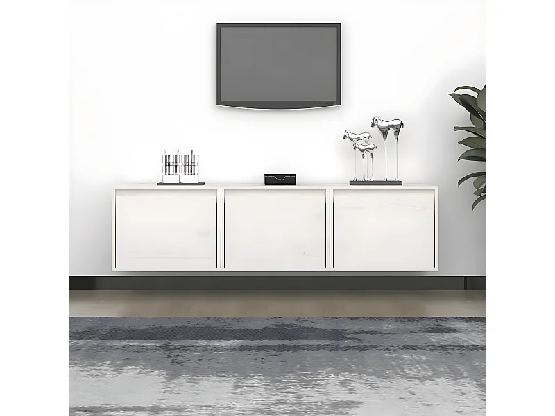 3 pcs Meubles TV Blanc Bois massif de pin BE16736